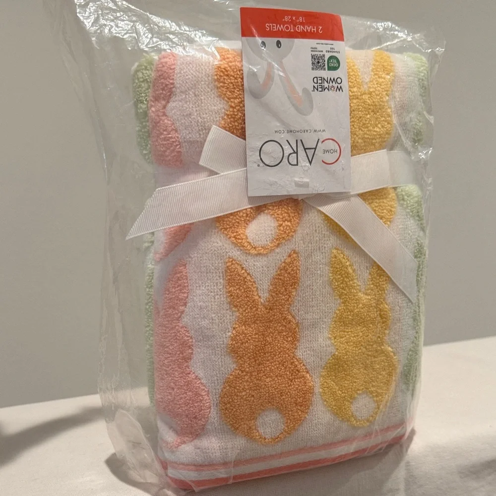 CARO Home Bunny Design Hand Towels - Orange, Green, Pink, Blue , peach, apricot